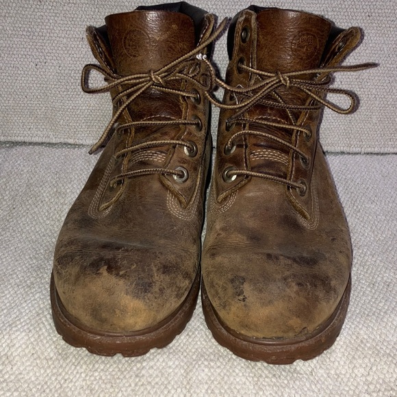 Timberland boys / girls size 5 1/2 Rustic Brown Leather Boots - FAIR condition - Picture 5 of 15